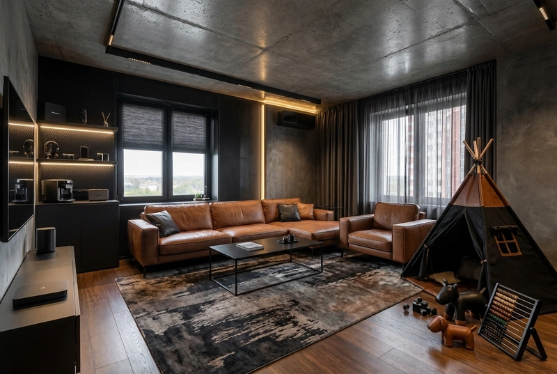 Дизайн интерьера в стиле Блэктэк — Гостиная от нейросети RoomGPT