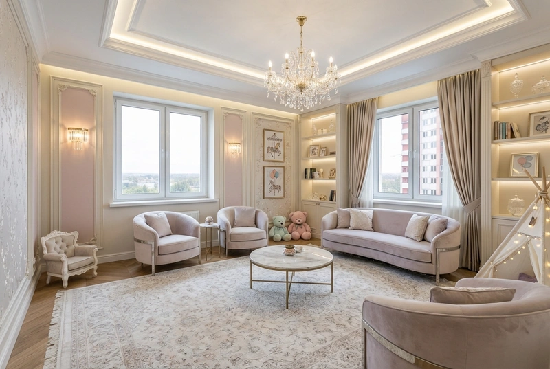 Дизайн интерьера в стиле Неоклассика — Гостиная от нейросети RoomGPT