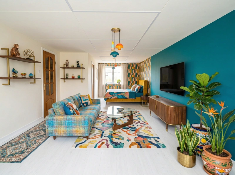 Дизайн гостиной в стиле Эклектика — фото интерьера от нейросети RoomGPT