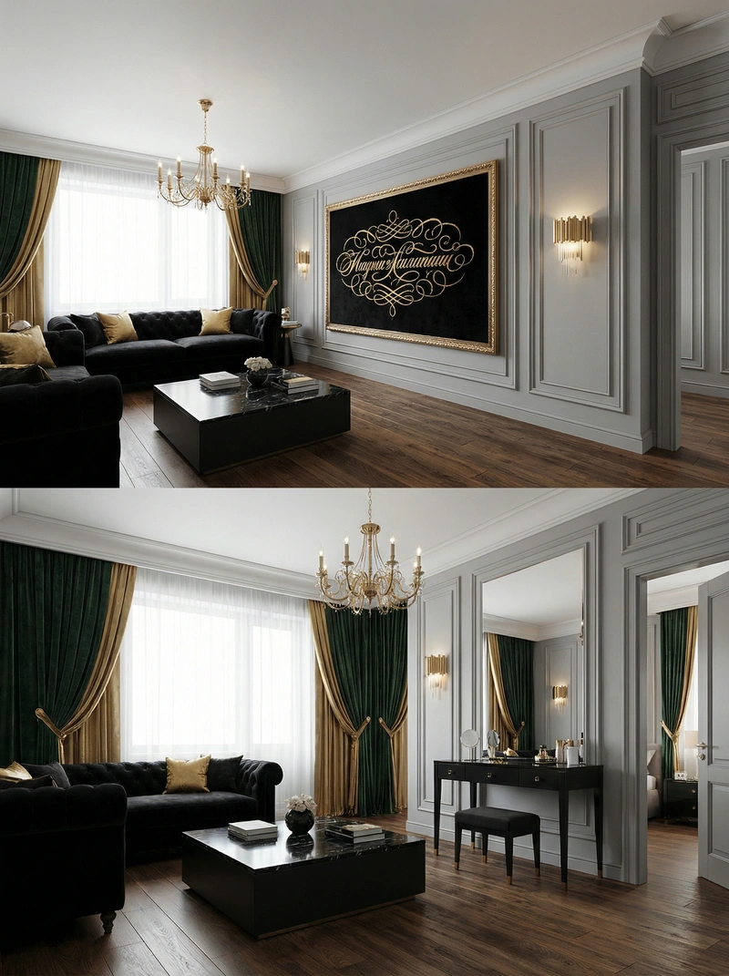 Дизайн интерьера в стиле Классика — Гостиная от нейросети RoomGPT