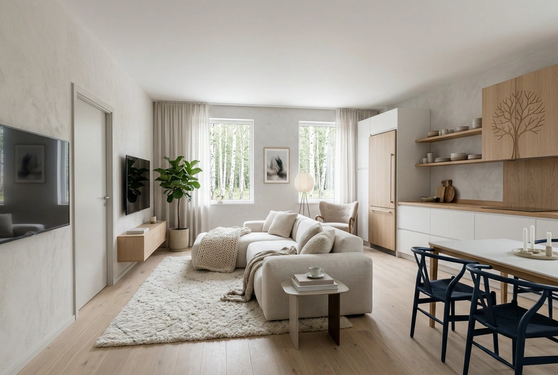 Дизайн интерьера в стиле Хюгге — Гостиная от нейросети RoomGPT