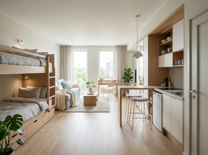 Дизайн спальни в стиле Сканди — фото интерьера от нейросети RoomGPT