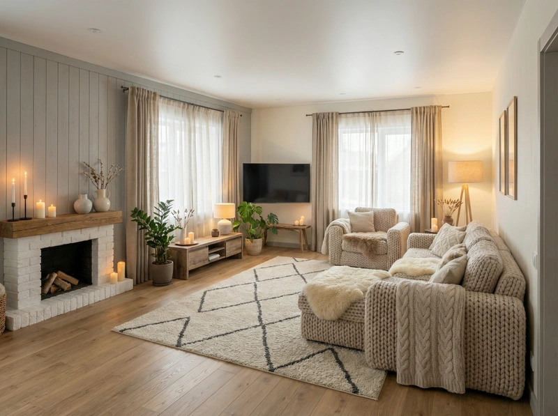 Дизайн интерьера в стиле Хюгге — Гостиная от нейросети RoomGPT