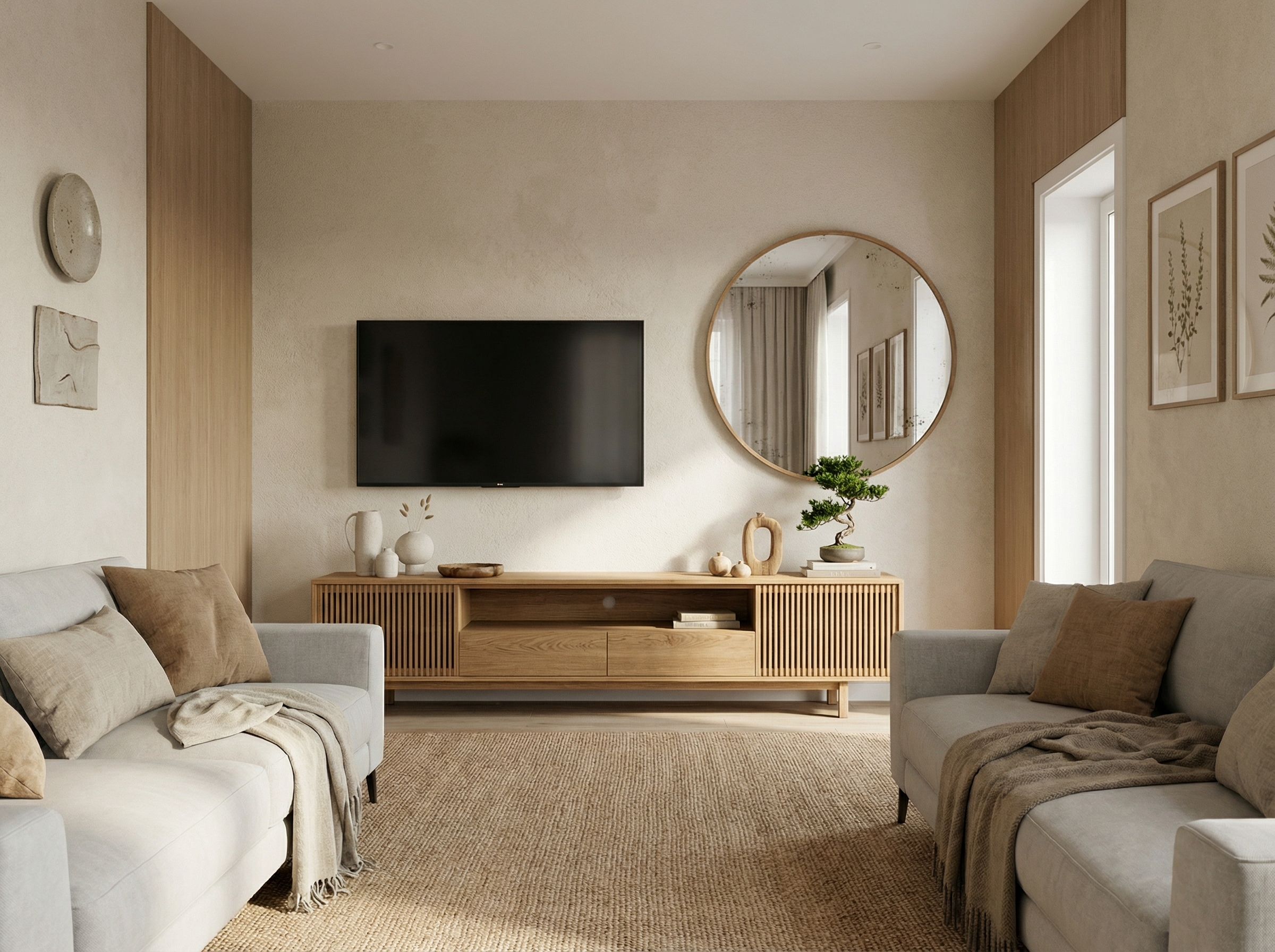 Дизайн гостиной в стиле Japandi — фото интерьера от нейросети RoomGPT