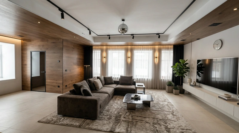 Дизайн интерьера в стиле Контемпорари — Гостиная от нейросети RoomGPT