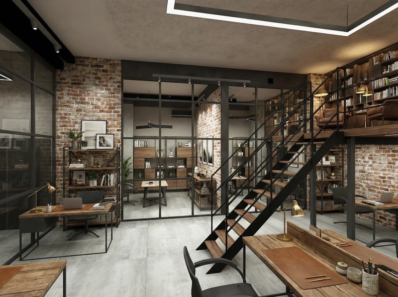 Дизайн интерьера в стиле Лофт — Кабинет от нейросети RoomGPT
