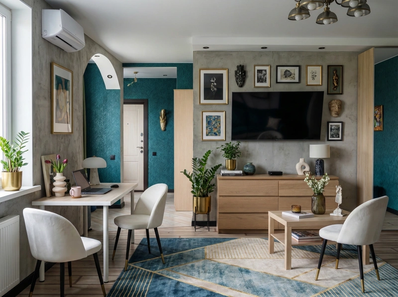 Дизайн интерьера в стиле Эклектика — Гостиная от нейросети RoomGPT