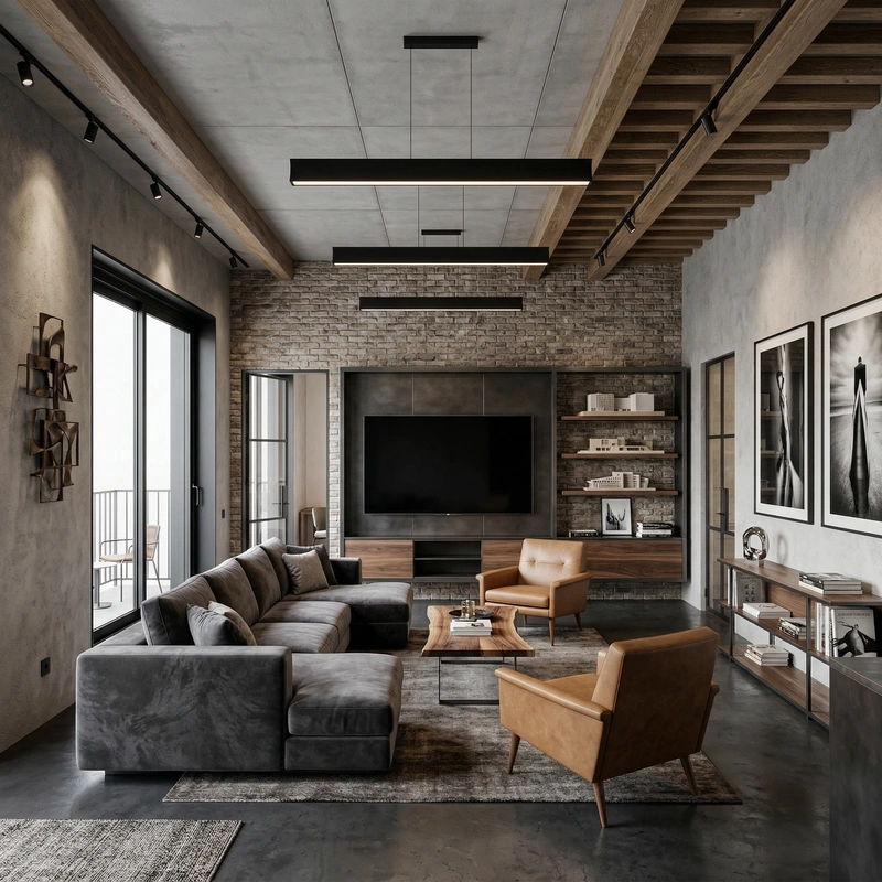 Дизайн интерьера в стиле Лофт — Гостиная от нейросети RoomGPT