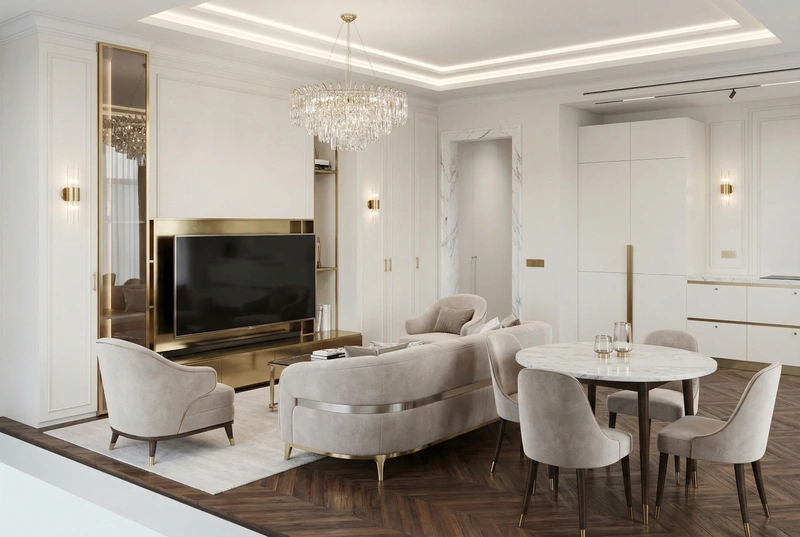 Дизайн интерьера в стиле Неоклассика — Гостиная от нейросети RoomGPT