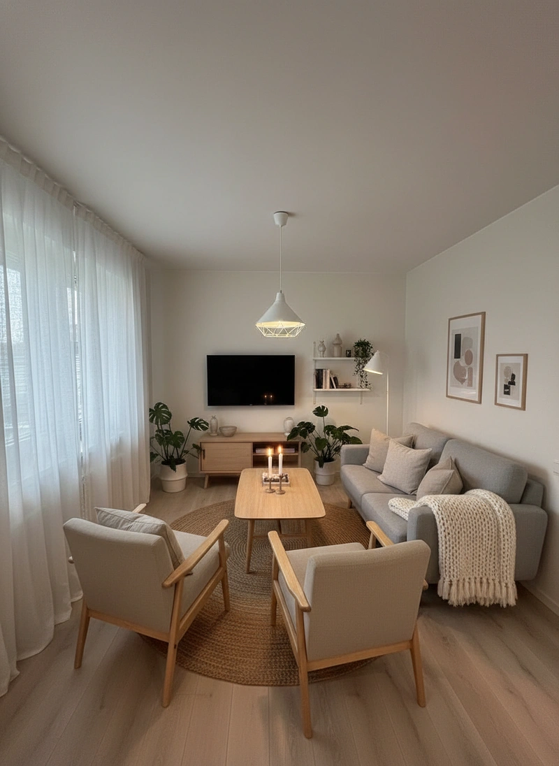 Дизайн интерьера в стиле Хюгге — Гостиная от нейросети RoomGPT