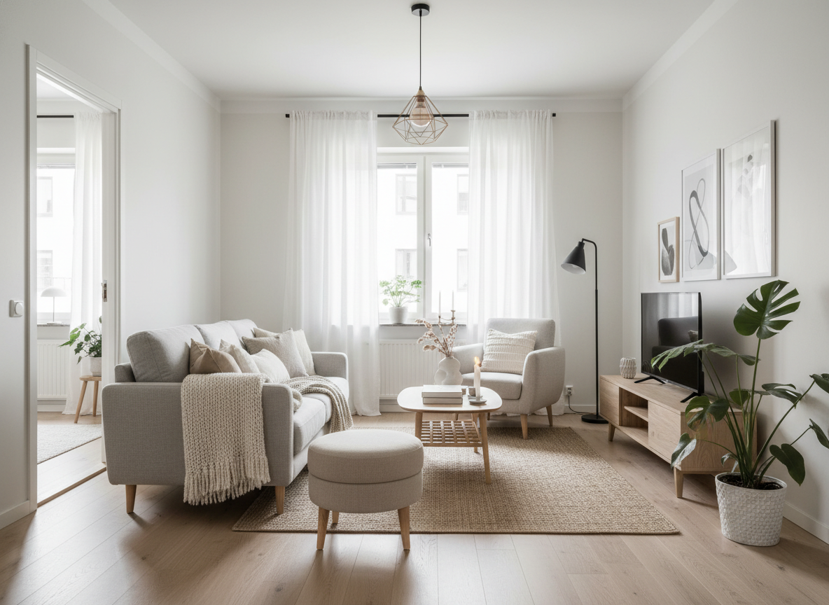 Дизайн гостиной в стиле Хюгге — фото интерьера от нейросети RoomGPT