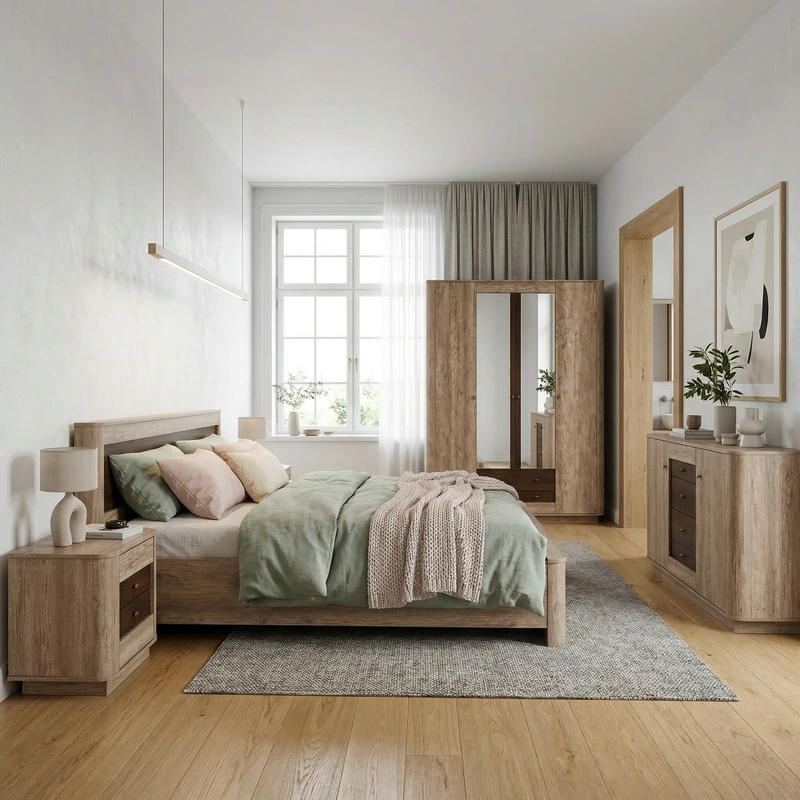 Дизайн спальни в стиле Сканди — фото интерьера от нейросети RoomGPT