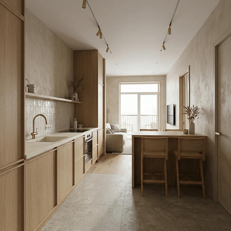 Дизайн кухни в стиле Japandi — фото интерьера от нейросети RoomGPT