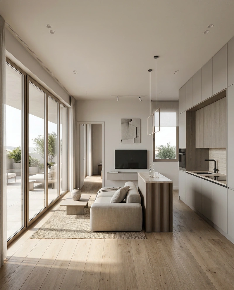 Дизайн интерьера в стиле Минимализм — Гостиная от нейросети RoomGPT