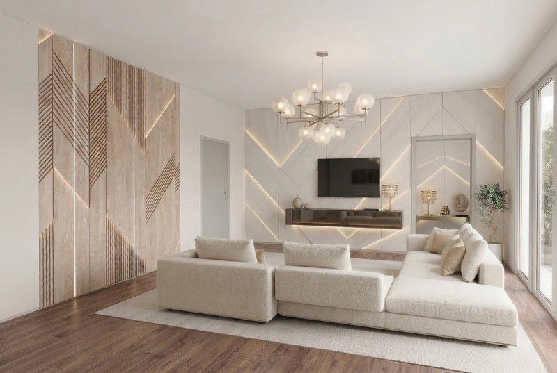 Дизайн интерьера в стиле Контемпорари — Гостиная от нейросети RoomGPT