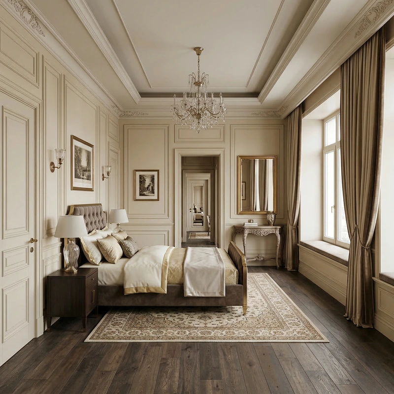 Дизайн спальни в стиле Классика — фото интерьера от нейросети RoomGPT
