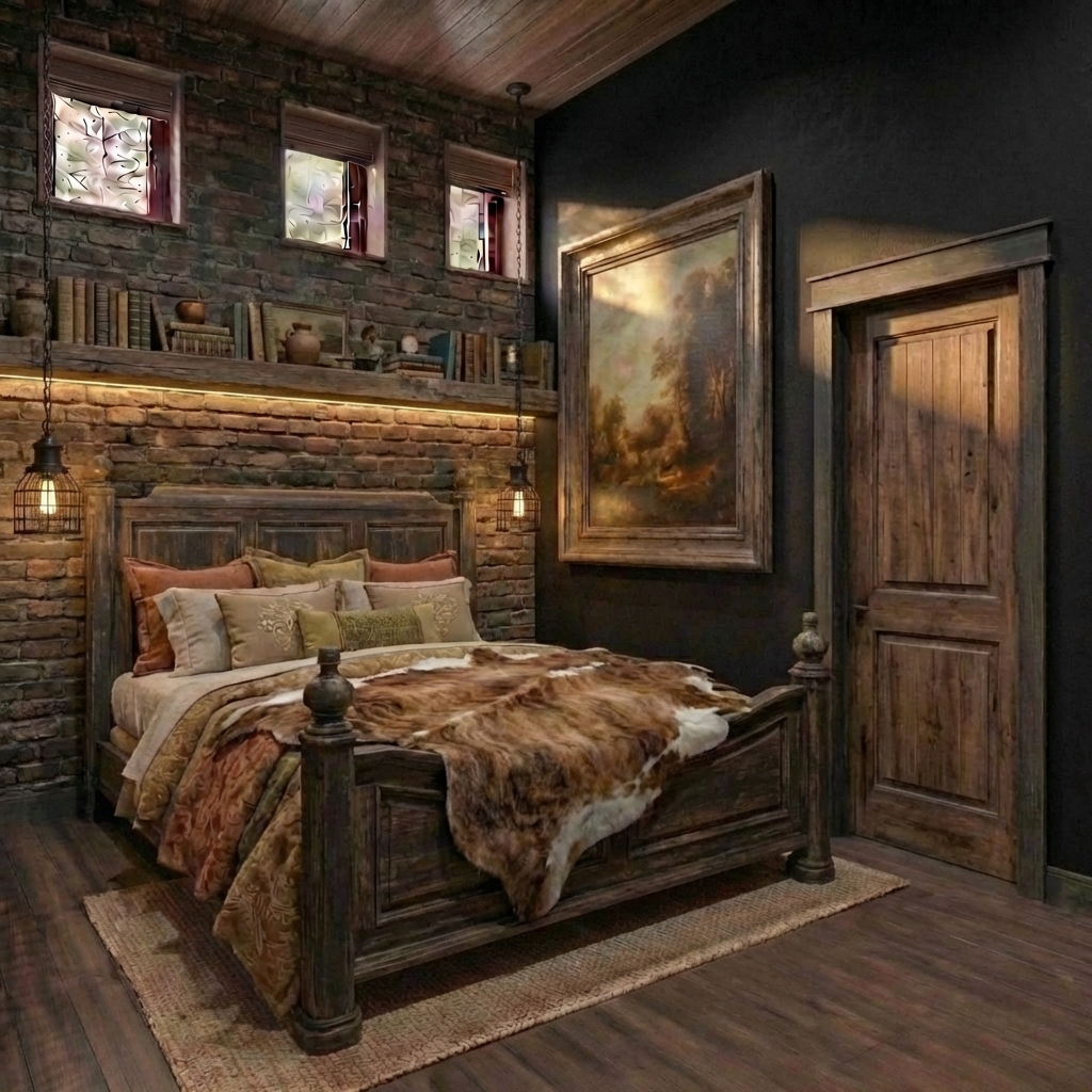 Дизайн спальни в стиле Блэктэк — фото интерьера от нейросети RoomGPT