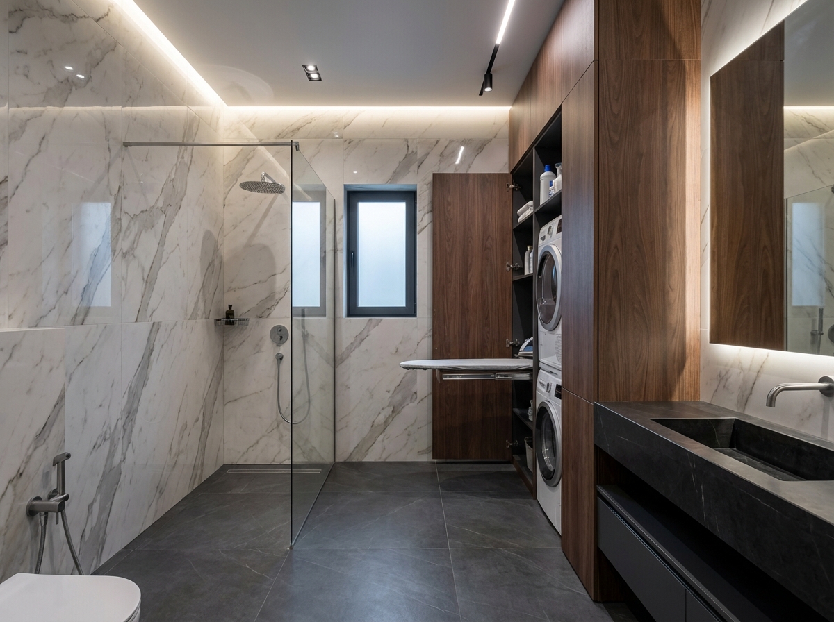 Дизайн ванной в стиле Контемпорари — фото интерьера от нейросети RoomGPT