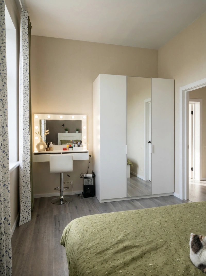 Дизайн спальни в стиле Сканди — фото интерьера от нейросети RoomGPT