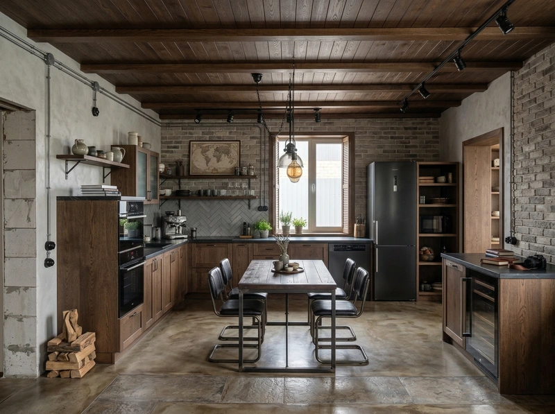 Дизайн кухни в стиле Лофт — фото интерьера от нейросети RoomGPT