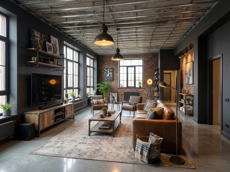 Дизайн интерьера в стиле Лофт — Гостиная от нейросети RoomGPT