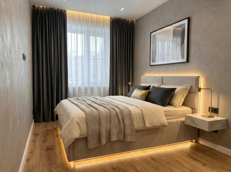 Дизайн интерьера в стиле Контемпорари — Спальня от нейросети RoomGPT