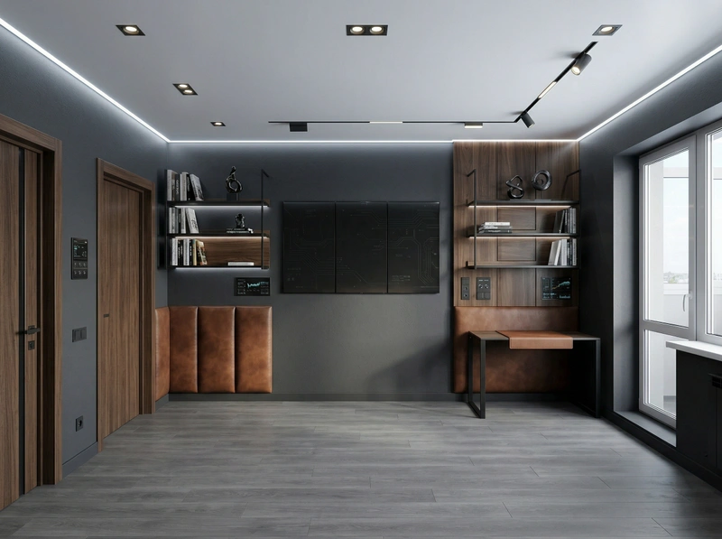 Дизайн спальни в стиле Блэктэк — фото интерьера от нейросети RoomGPT