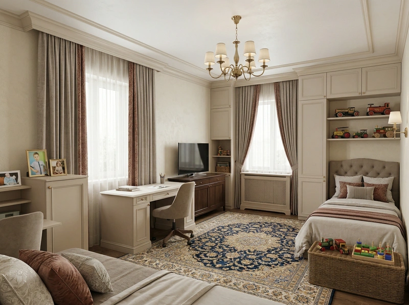 Дизайн детской в стиле Классика — фото интерьера от нейросети RoomGPT
