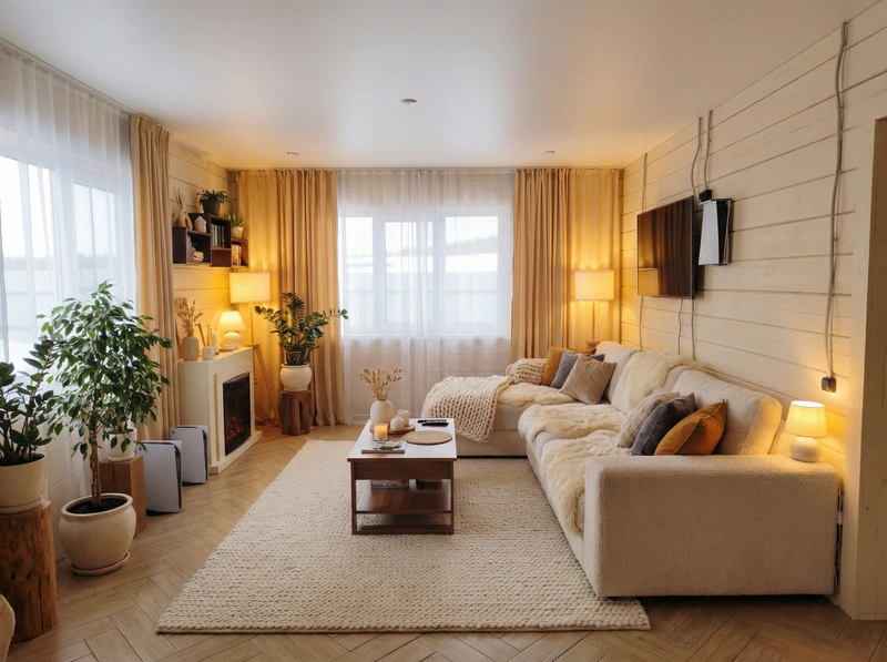 Дизайн интерьера в стиле Хюгге — Гостиная от нейросети RoomGPT