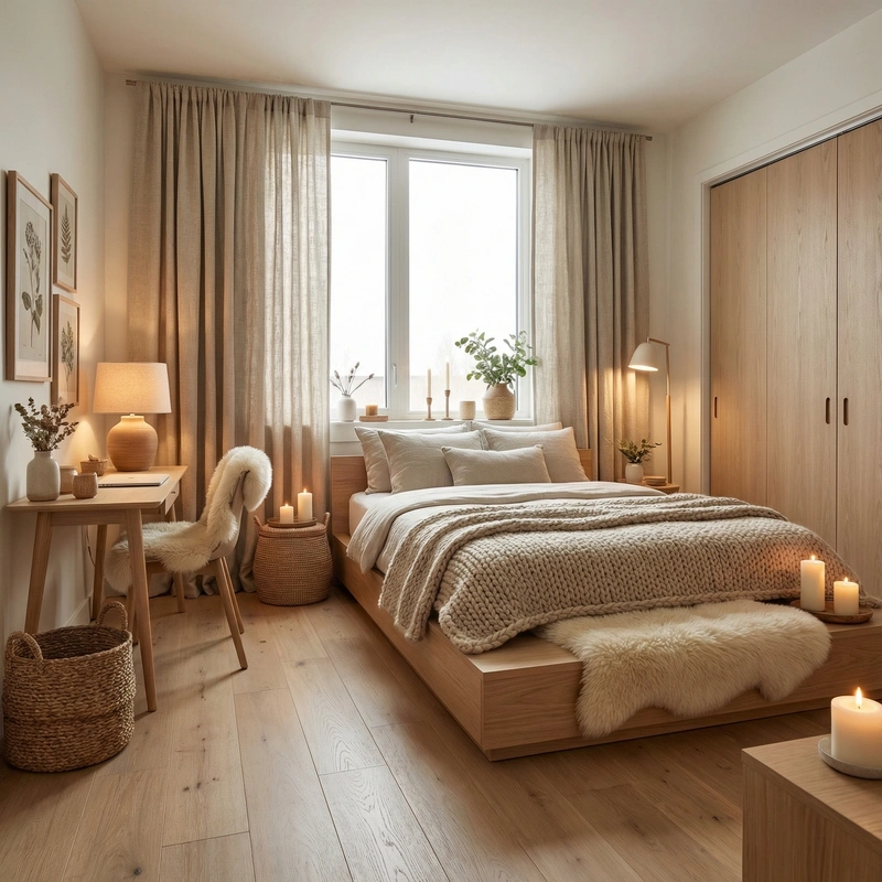 Дизайн интерьера в стиле Хюгге — Спальня от нейросети RoomGPT