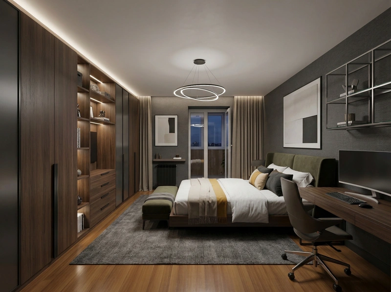 Дизайн спальни в стиле Контемпорари — фото интерьера от нейросети RoomGPT