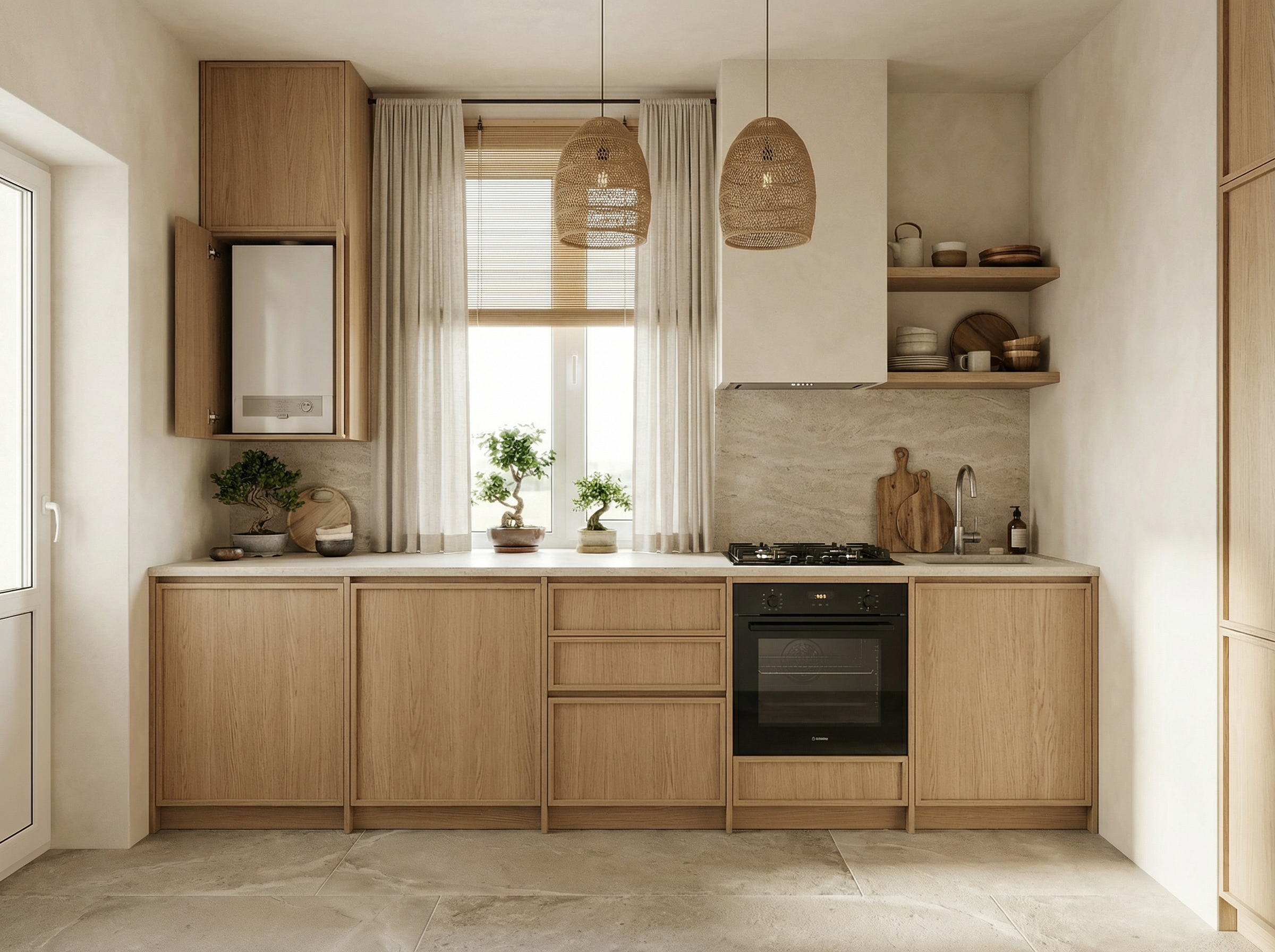 Дизайн кухни в стиле Japandi — фото интерьера от нейросети RoomGPT