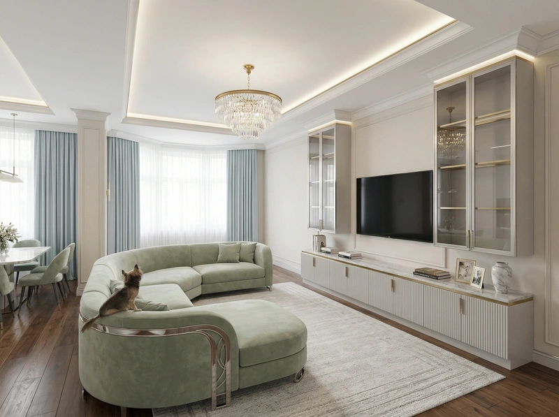 Дизайн гостиной в стиле Неоклассика — фото интерьера от нейросети RoomGPT