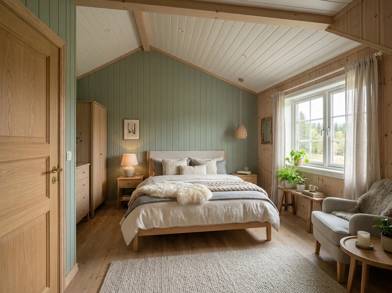 Дизайн спальни в стиле Хюгге — фото интерьера от нейросети RoomGPT