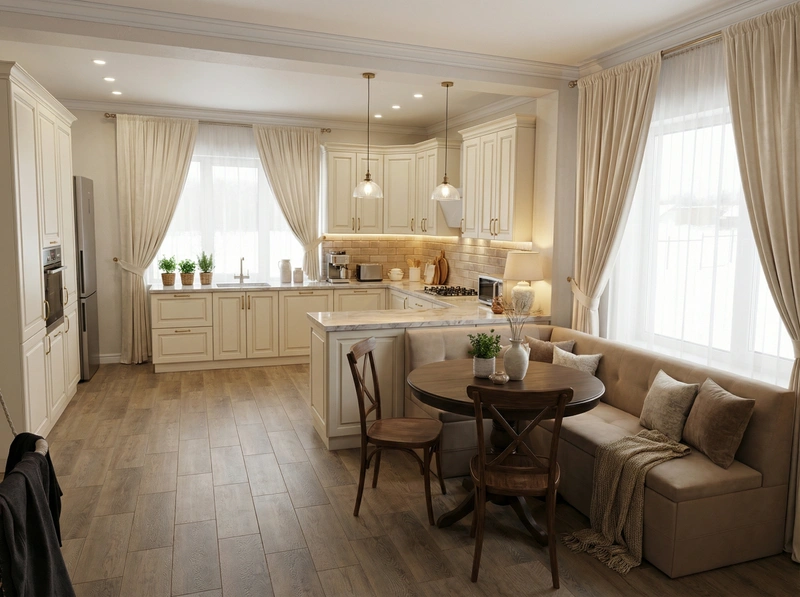 Дизайн кухни в стиле Классика — фото интерьера от нейросети RoomGPT