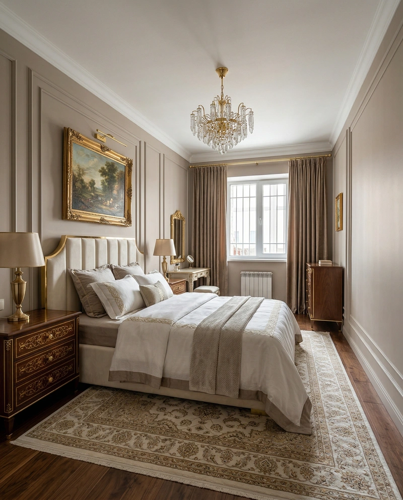 Дизайн спальни в стиле Классика — фото интерьера от нейросети RoomGPT