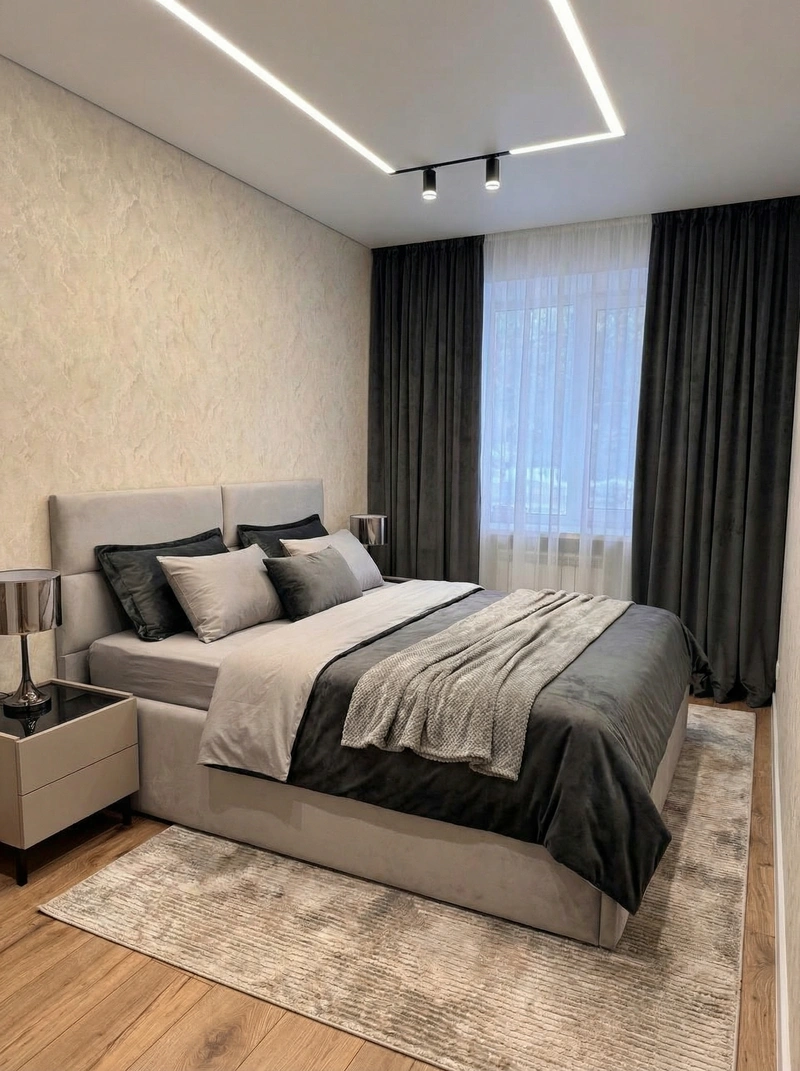 Дизайн интерьера в стиле Контемпорари — Спальня от нейросети RoomGPT