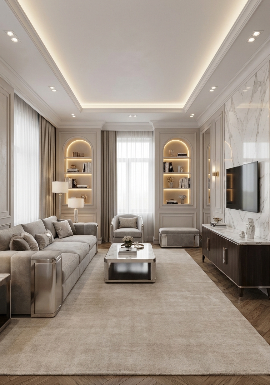 Дизайн гостиной в стиле Классика — фото интерьера от нейросети RoomGPT