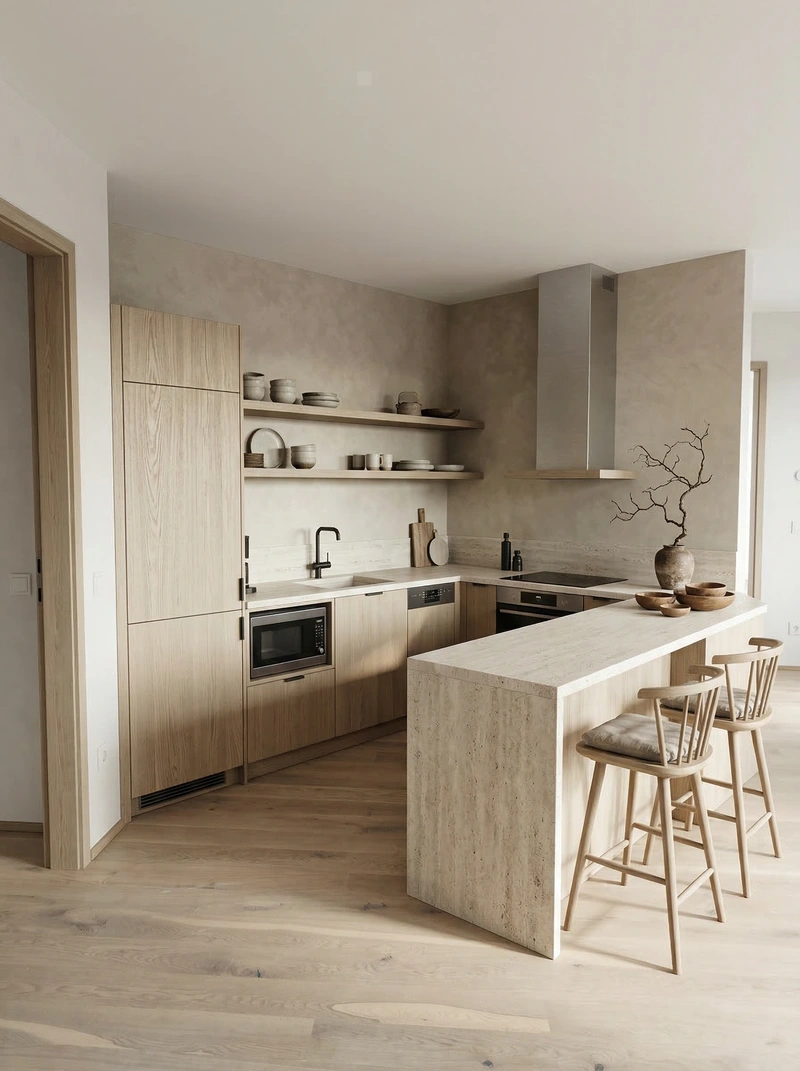 Дизайн кухни в стиле Japandi — фото интерьера от нейросети RoomGPT