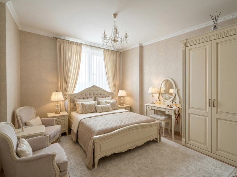 Дизайн спальни в стиле Классика — фото интерьера от нейросети RoomGPT