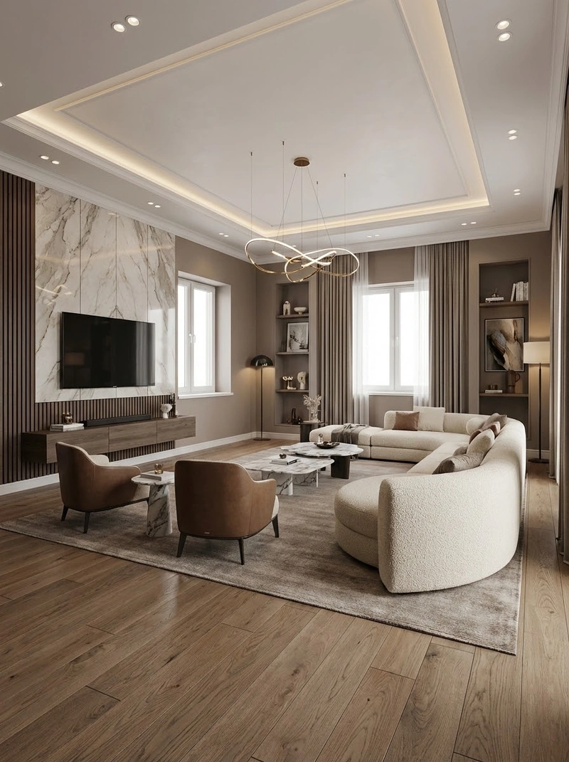 Дизайн интерьера в стиле Контемпорари — Гостиная от нейросети RoomGPT