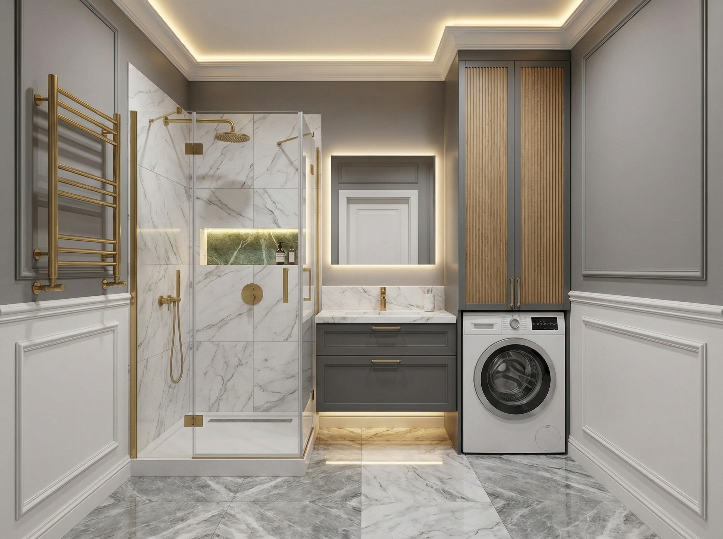 Дизайн ванной в стиле Классика — фото интерьера от нейросети RoomGPT