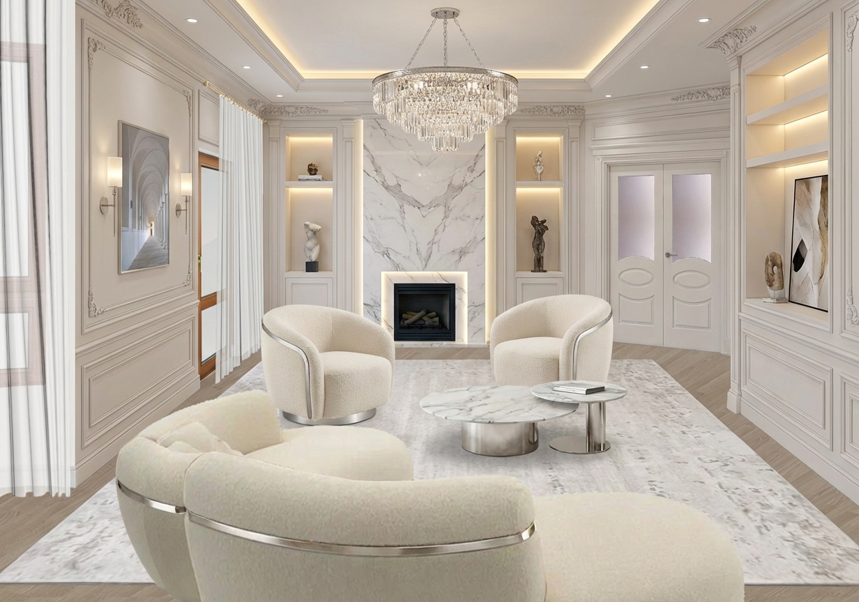 Дизайн гостиной в стиле Классика — фото интерьера от нейросети RoomGPT