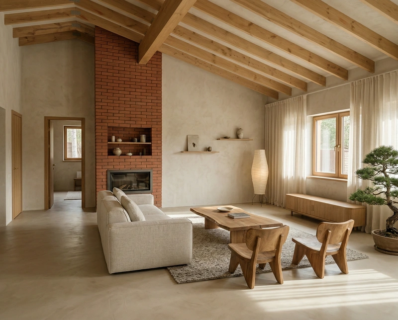 Дизайн гостиной в стиле Japandi — фото интерьера от нейросети RoomGPT