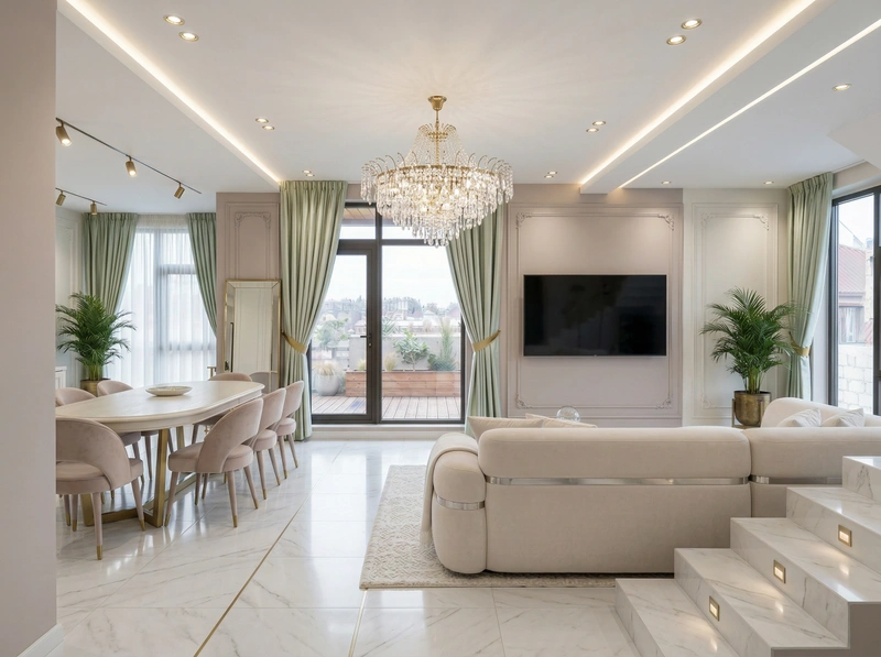 Дизайн гостиной в стиле Неоклассика — фото интерьера от нейросети RoomGPT