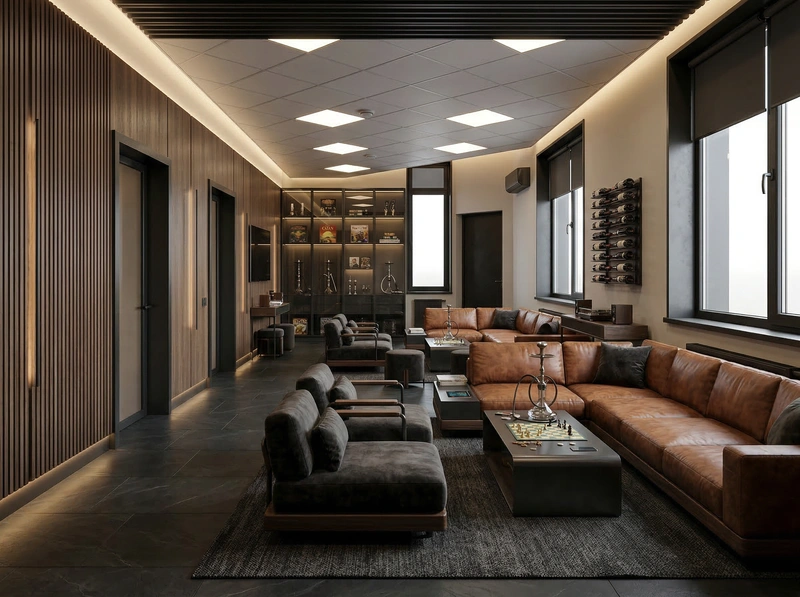 Дизайн гостиной в стиле Блэктэк — фото интерьера от нейросети RoomGPT