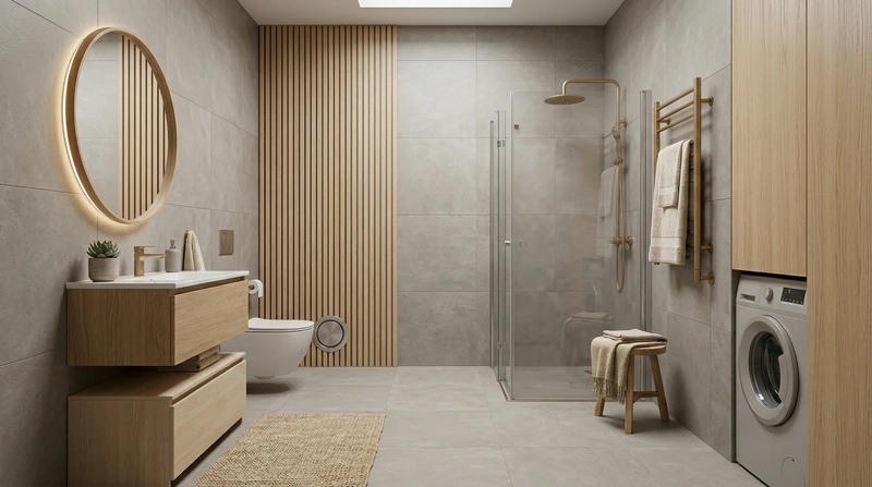 Дизайн ванной в стиле Хюгге — фото интерьера от нейросети RoomGPT