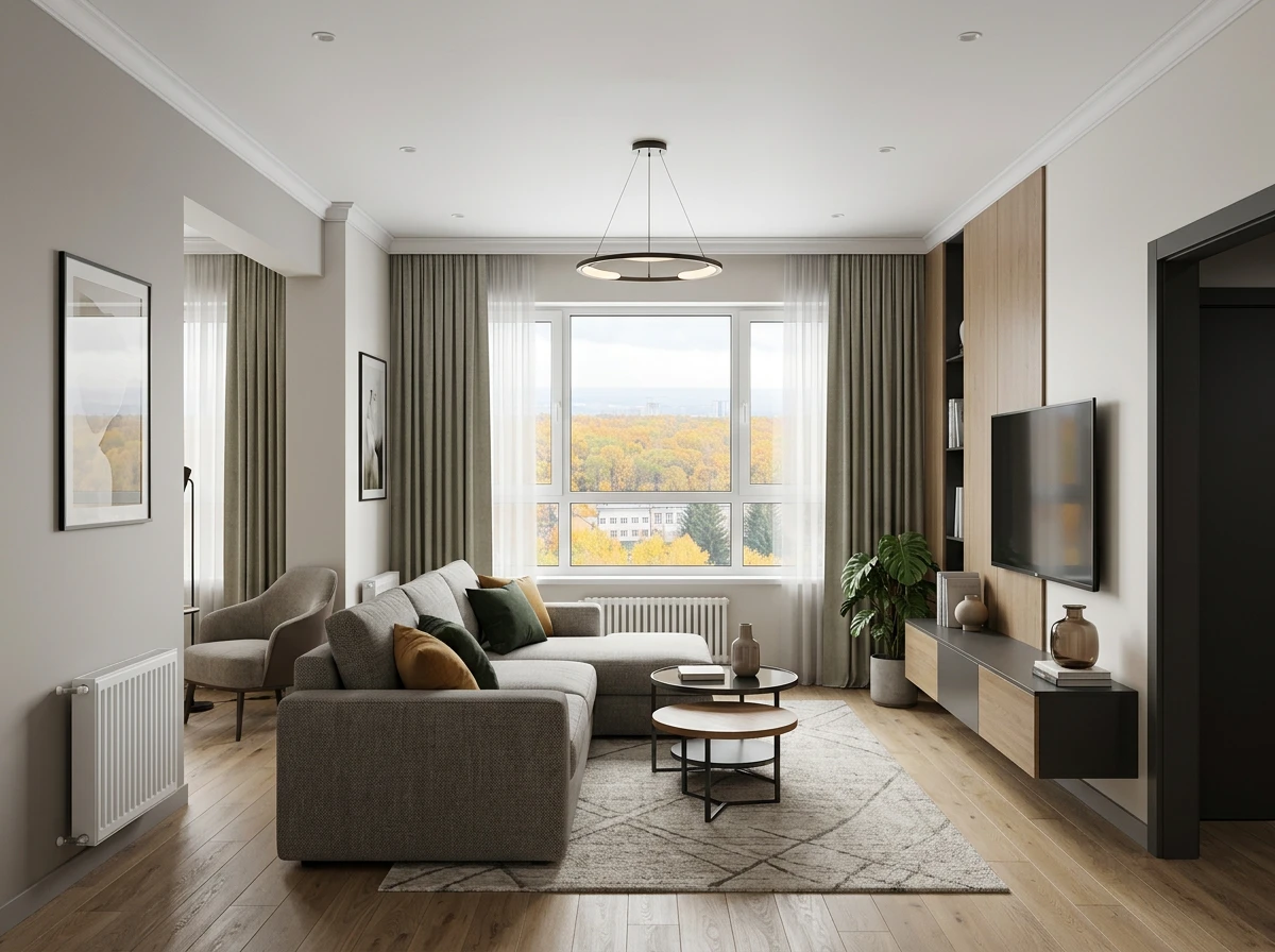 Дизайн гостиной в стиле Контемпорари — фото интерьера от нейросети RoomGPT