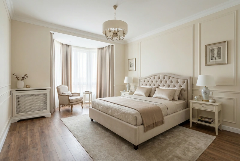 Дизайн спальни в стиле Классика — фото интерьера от нейросети RoomGPT