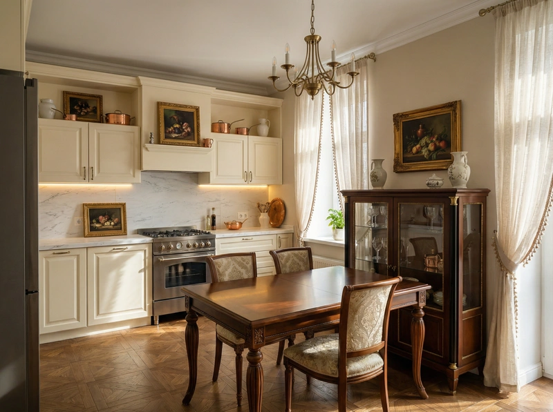 Дизайн интерьера в стиле Классика — Кухня от нейросети RoomGPT